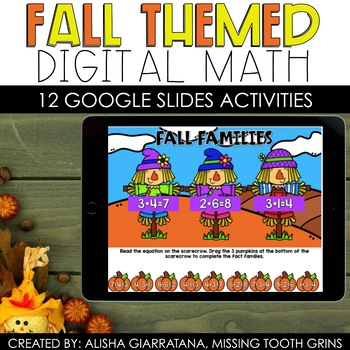 Preview of 1st Grade Digital Math Centers | Fall Themed | Google Slides & Seesaw