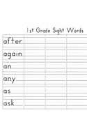 1st Grade Dolch Sight Word Handwriting worksheets