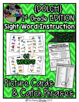 Preview of 1st Grade Dolch Sight Word Picture Cards and Catch Phrases {WORD WALL CARDS}