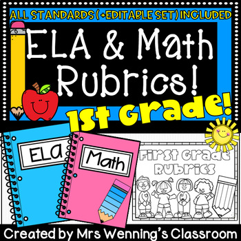 Preview of 1st Grade ELA and Math Rubrics! Includes Editable Set!