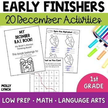 Preview of 1st Grade Early Finishers December | Fast Finishers BAT Book for 1st Graders
