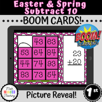 Preview of 1st Grade Easter and Spring | Subtract Ten or Ten Less | Picture Reveal | Boom