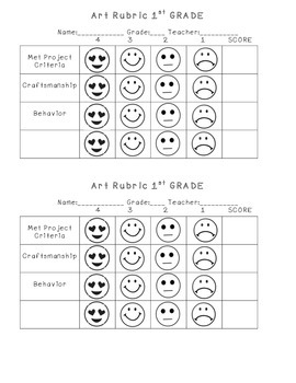 Preview of 1st Grade Elementary Art Self-Assessment Rubric
