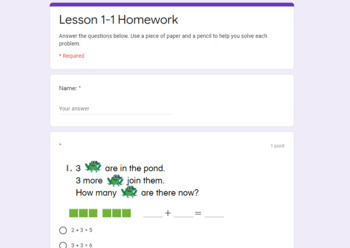 Preview of 1st Grade EnVision Math 2.0 Topic 1 HOMEWORK - GOOGLE FORMS (Distance Learning)