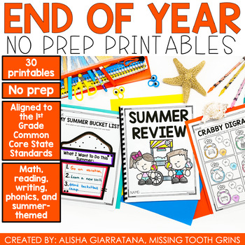 Preview of 1st Grade End Of Year Review Activities Printables Worksheets