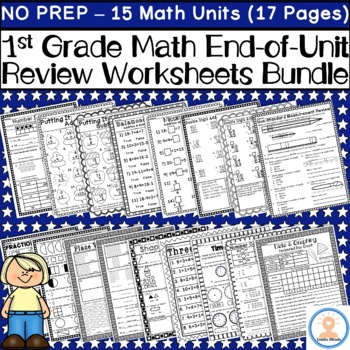 Preview of 1st Grade End-of-Unit Math Review Worksheets Bundle 