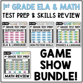 Preview of 1st Grade Digital Review Game Show Bundle Math and ELA Skills