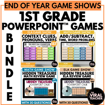 Preview of 1st Grade End of the Year Review 1st Grade Math and ELA Review Games Bundle