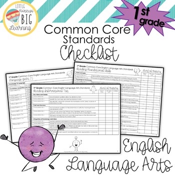Preview of 1st Grade English Language Arts (ELA) Common Core Standards Checklist