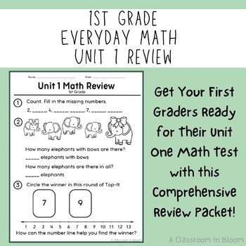 Preview of 1st Grade Everyday Math: Unit 1 Review