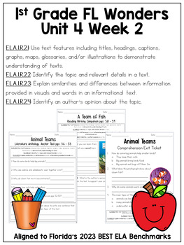 Preview of 1st Grade FL Wonders Unit 4 Week 2 Comprehension Qs / ELA.1.R.2.1 / ELA.1.R.2.2