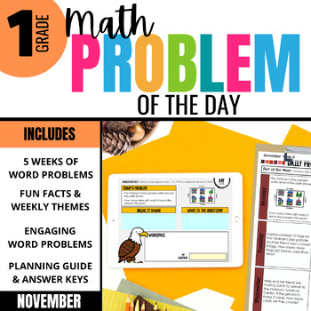 Preview of 1st Grade Fall Math Word Problem of the Day November Daily Math Problem Solving