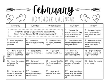 1st Grade February Homework Packet | Valentine's Day | Groundhog Day