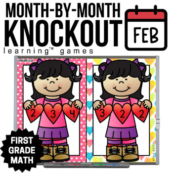 Preview of 1st Grade February Math Games - Valentine's Day Math Game - Groundhog Day Game