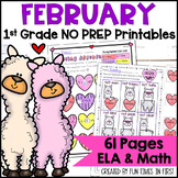 1st Grade February NO PREP Printables - ELA & Math Spiral 