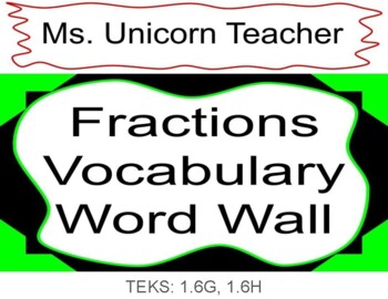 Preview of 1st Grade Fractions Vocabulary Pack