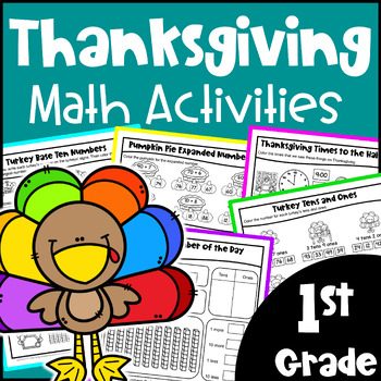 Preview of 1st Grade Fun Thanksgiving Math Activities Worksheets - Print & Digital