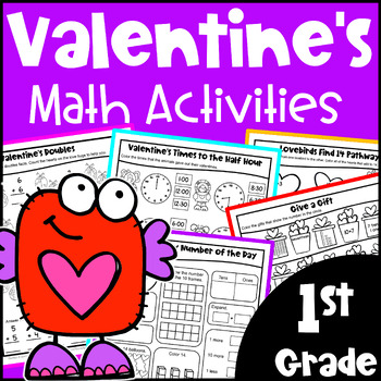 Preview of Fun 1st Grade Valentine's Day Math Activities Worksheets: Printable and Digital