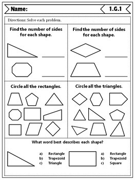 1st Grade Geometry Quizzes: 1st Grade Math Quizzes, Geometry | TpT