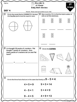 1st Grade: Give Me 5! At Home Daily Math Review (TEKS) Google Slides ...