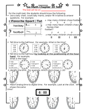 Preview of 1st Grade Go Math Chapter 10 Study Sheet for Parents