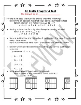 Preview of 1st Grade Go Math Chapter 4 Study Sheet for Parents