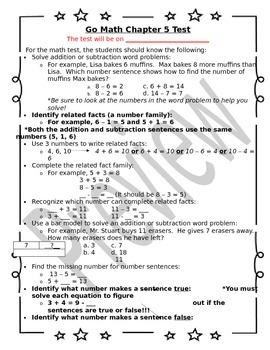 Preview of 1st Grade Go Math Chapter 5 Study Sheet for Parents