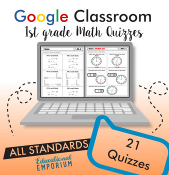 Preview of 1st Grade Digital Math Quizzes, Google Math Assessments, 1st Grade