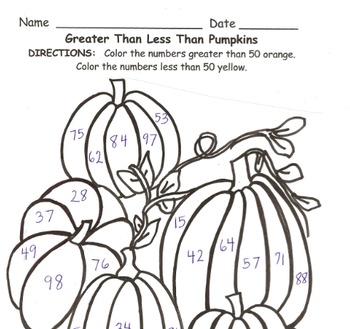 Preview of 1st Grade Greater Than Less Than Pumpkins