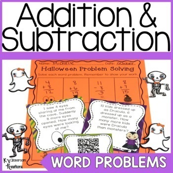Preview of 1st Grade Halloween Addition and Subtraction Word Problems to 20