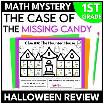 Preview of 1st Grade Halloween Candy Math Mystery October Escape Room Halloween Activities