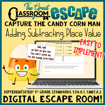 Preview of 1st Grade Halloween Math Activity Fall Themed Digital Escape Room Game
