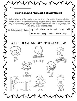 1st grade health unit 3 nutrition and physical activity