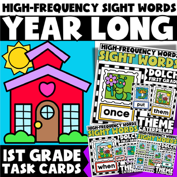 Preview of Year-Long 1st Grade High Frequency Words: Task Cards MEGA Bundle
