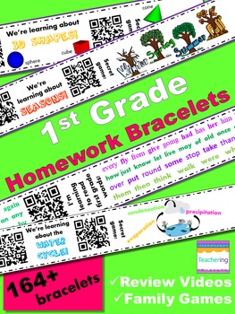 Preview of 1st Grade Home Learning Bundle 184 bracelets w/ QR codes to family games & video