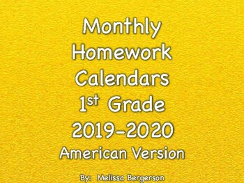 Preview of SALE - 2019-2020 -1st Grade Homework Calendars - American Version