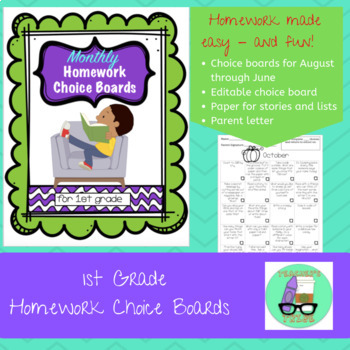 Preview of 1st Grade Homework Choice Boards for All Year