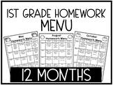 1st Grade Homework Menu for the entire year