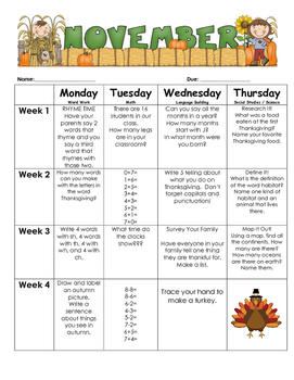 1st Grade Monthly Homework by We Heart Being First | TPT