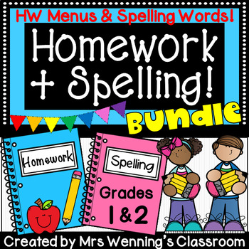 Preview of Homework & Spelling Bundle! WHOLE YEAR! Grades 1 & 2!