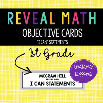 Preview of 1st Grade Indiana Lessons Reveal Math Objective Cards for McGraw Hill