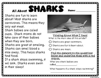 1st Grade Informational Text Articles and Main Ideas - Animals by All