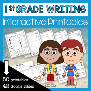 Preview of 1st Grade Interactive Writing Printables + Google Slides | Writing Worksheets