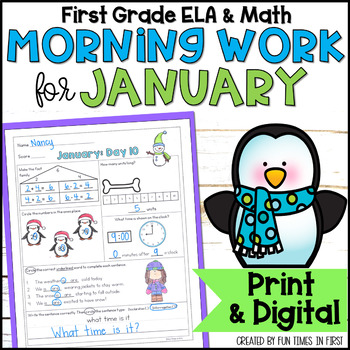 Preview of 1st Grade January Morning Work - Printable & Digital No Prep Spiral Review 
