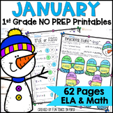 1st Grade January NO PREP Printables - ELA & Math Spiral R