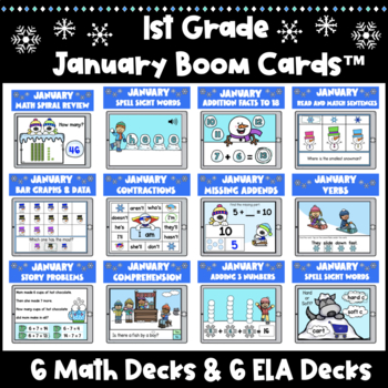 Preview of 1st Grade January Themed Boom Cards™ Bundle