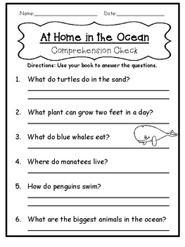 1st Grade Journey's Lesson 11 Comprehension Pack: At Home in the Ocean