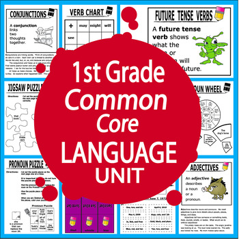 Preview of 1st Grade LANGUAGE & GRAMMAR Lessons Unit – ELA Practice Activities & Test Prep