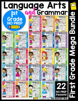 Preview of 1st Grade Language Arts + Grammar, Plural Nouns, Verbs, Context Clues, Pronouns