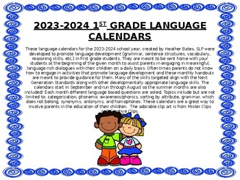Preview of 1st Grade Language Calendars 2023-2024